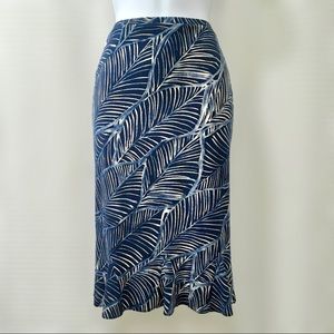 Express Y2K Blue Leaf Print Midi Pencil Skirt, S